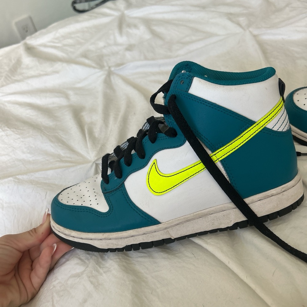 Nike Blue and White High-Top Sneakers with Classic Dunk Style